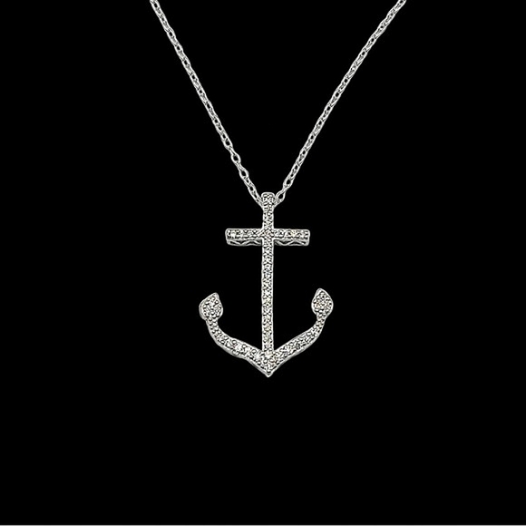 JTV Jewelry - Bella Luce Sterling Silver Diamond Anchor Pendant Necklace